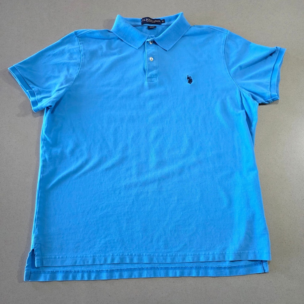US Polo Assn Mens‎ XL Bright Blue Short Sleeve Pique Polo Shirt Logo